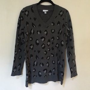 Charter Club Leopard Print V-neck Cotton Sweater
